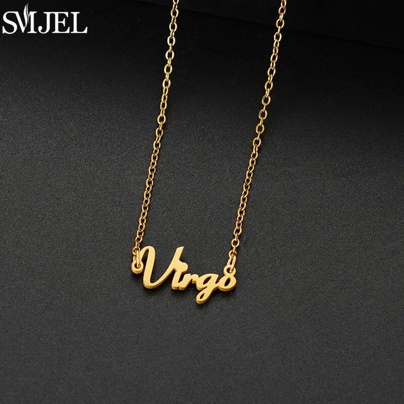12 Zodiac Signs Jewelry Stainless Steel Zodiac Letter Necklace Aries, Leo, Taurus, Gemini, Aquarius Horoscope Christmas Gift Color: 45cm Length; Main Stone Color: Parallel Import