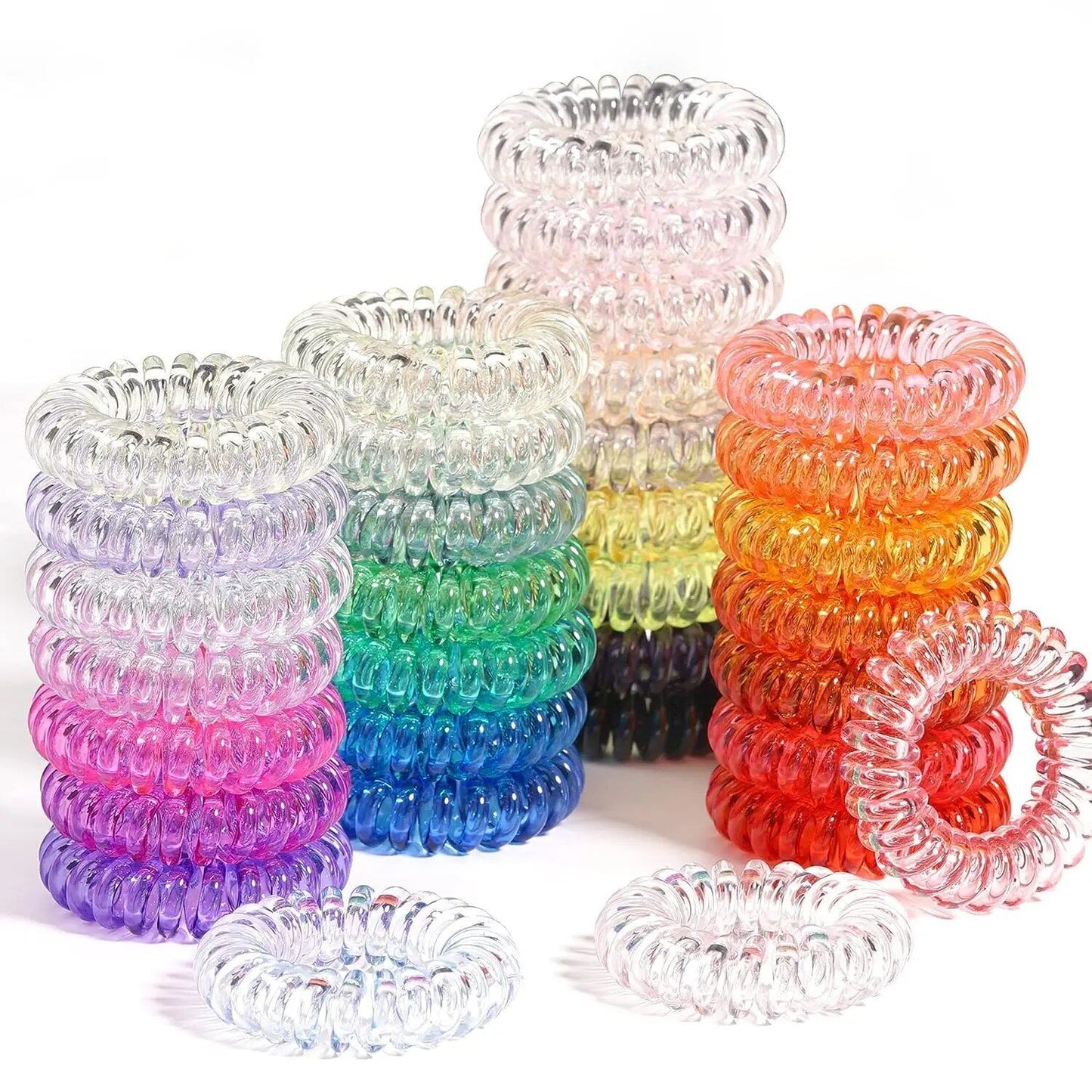 Set of 10/20/30 Colorful Elastic Plastic Hair Bands, Telephone Cord Style Scrunchies, Hair Accessories, Bulk Import