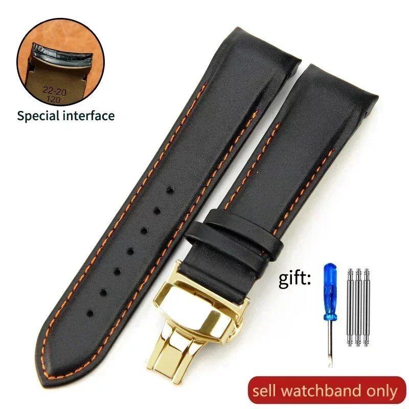 Genuine Cowhide Calfskin Watch Band with Butterfly Buckle for Tissot T035, 22mm, 23mm, 24mm, Black Band, Parallel Import