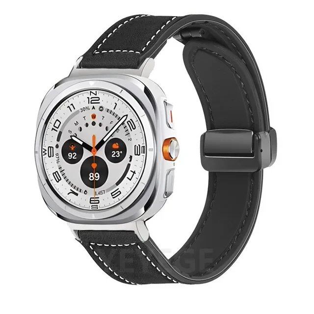 サムスンギャラクシーウォッチUltra 47mm用 レザーシリコンブレスレット マグネット式スポーツバンド ウォッチULTRA7 47mm対応 隙間なしストラップ サイズ:ギャラクシーウルトラ 47mm;バンドカラー: 並行輸入品
