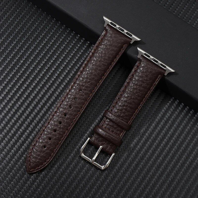 Genuine Leather Strap with Grained Design for Apple Watch 38/40/41mm, iWatch Ultra 8/7/6/SE/5/4, 42/44/45/49mm, Band Color: mm, Parallel Import