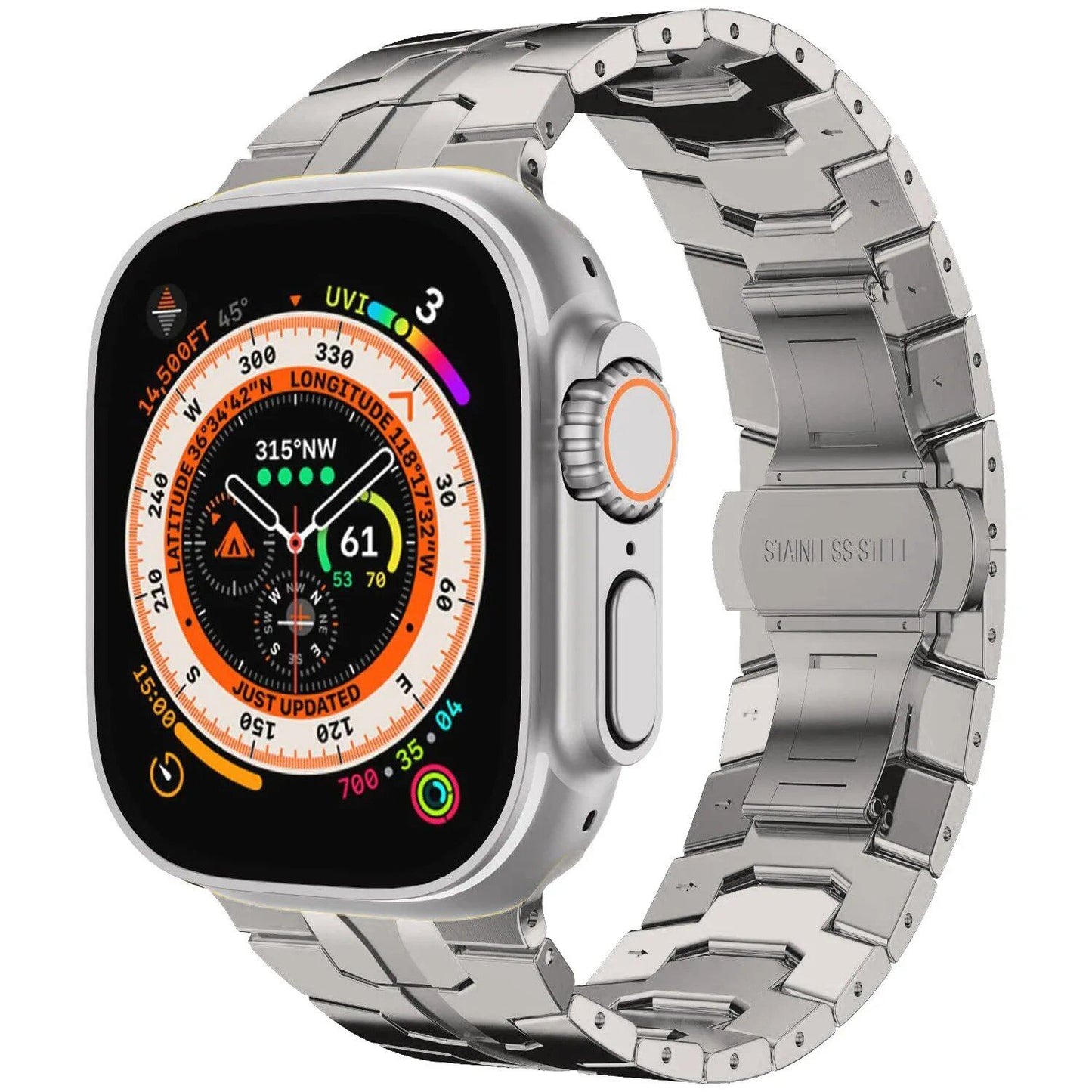 Apple Watch Ultra 2 Titanium Strap - Premium Stainless Steel Band for 49mm, 45mm, 44mm, 42mm, 46mm, 40mm, and 41mm iWatch (10/9/8/7/SE) Size: Parallel Import