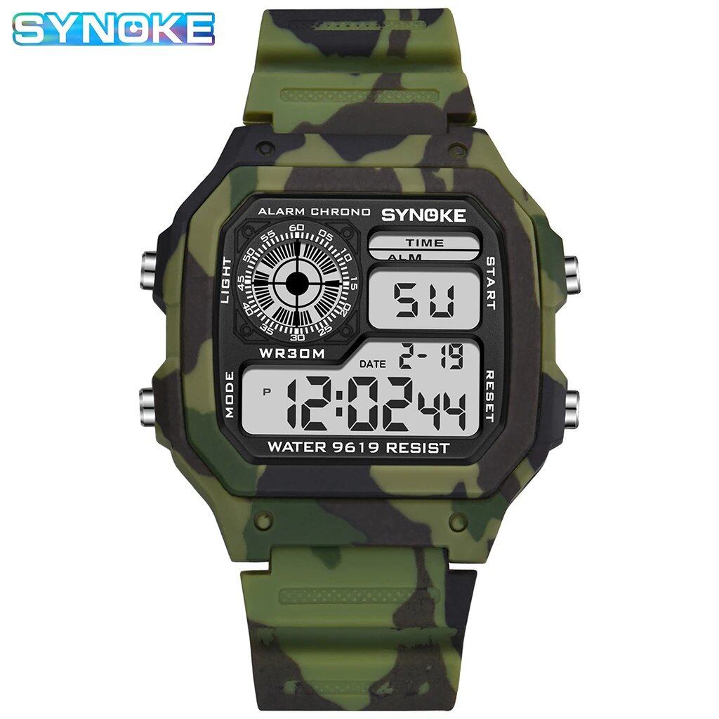 Synok Men's Outdoor Military Digital Watch with Retro Nylon Canvas Strap, Sports Waterproof Watch with Multi-Function Luminous Display, Parallel Import