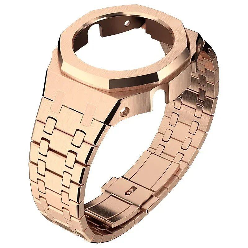 Casio Gen4 Metal Bezel Modification Kit for GA2100 with Stainless Steel Strap and Rubber Watch Case, Compatible with GEN4 GA2100/2110, Band Color: Parallel Import