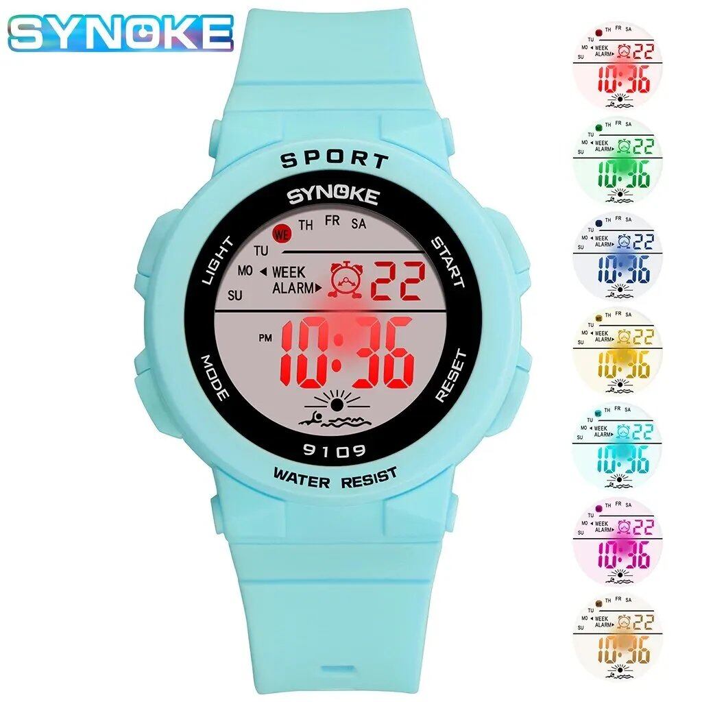 SYNOKE Kids' Sports Watch, Colorful Electronic Wristwatch, 50m Water Resistant, Digital Watch for Boys and Girls, Parallel Import
