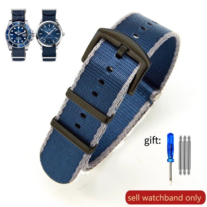 Breathable Soft Nylon Men's Watch Band for Omega 300 Ghost Party 007, Longines Conquest, Seiko, and Casio, 20mm and 22mm, Size 2, Parallel Import