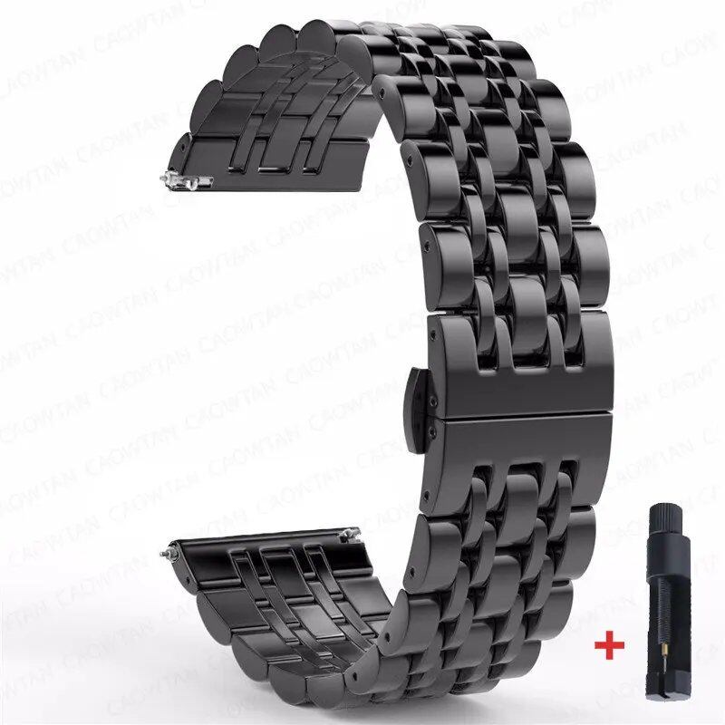 22mm and 20mm Stainless Steel Bands for Samsung Galaxy Watch 3, 4, 5 (45mm), Gear S3 (46mm and 42mm), and Active 2 (40mm and 44mm) - Compatible with Amazfit BIP 2 and GTR. Band Color: mm; Ships from: Parallel Import
