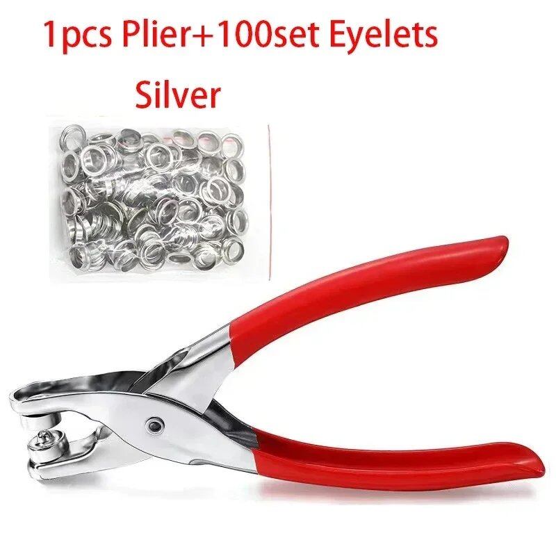 1/4-inch Grommet Eyelet Pliers Set (Includes 100 Metal Eyelets) Leather and Fabric Hole Punching Tool Kit (Imported)