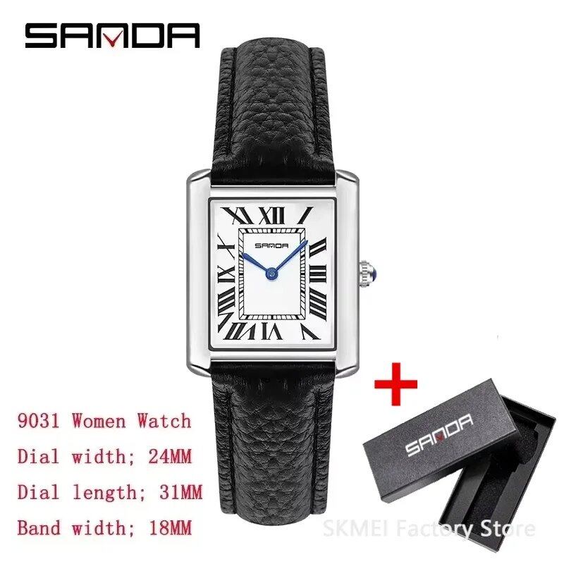 SANDA 1108 Square Dial Waterproof Sport Casual Luxury Couple Watch for Men and Women, Scratch-Resistant Leather Quartz Movement, 9031 Color: Cannot be customized, Parallel Import