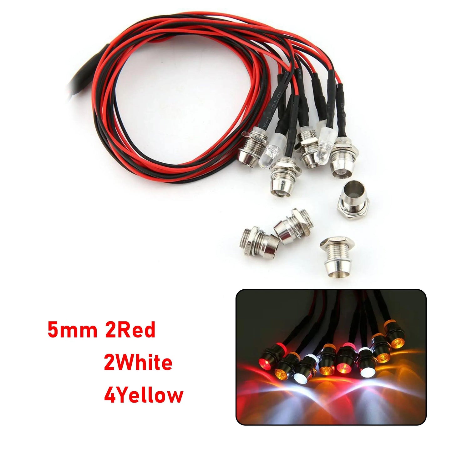 1/10, 1/8, 1/12 Scale RC LED Light Kit with Headlights and Taillights - Compatible with Traxxas, HSP, HPI, MN99, MN90, and WLtoys RC Cars, Trucks, Crawlers, and Drift Cars. Color: Parallel Import