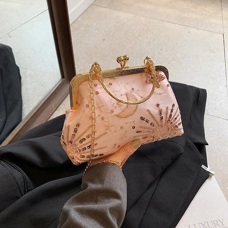 Elegant Evening Top Handle Bag for Women, Small Handbag, Stylish Chain Shoulder Bag, Tote, Clutch, Purse, Parallel Import