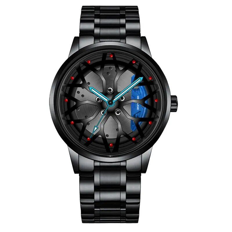 Fashion Men's Car Wheel Watch, Luxury Sports Waterproof Quartz Wristwatch with Stainless Steel Wheel Hub, Relogio Masculino, Color: Parallel Import