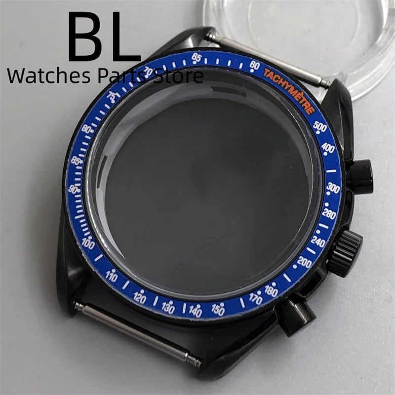 BLIGER 40mm Black PVD VK63 Watch Case with Black, Blue, Red, Green, and Silver Inserts, Acrylic Mirror, and VK63 Movement Assembly and Repair Parts; Dial Diameter: VK63 (Imported)