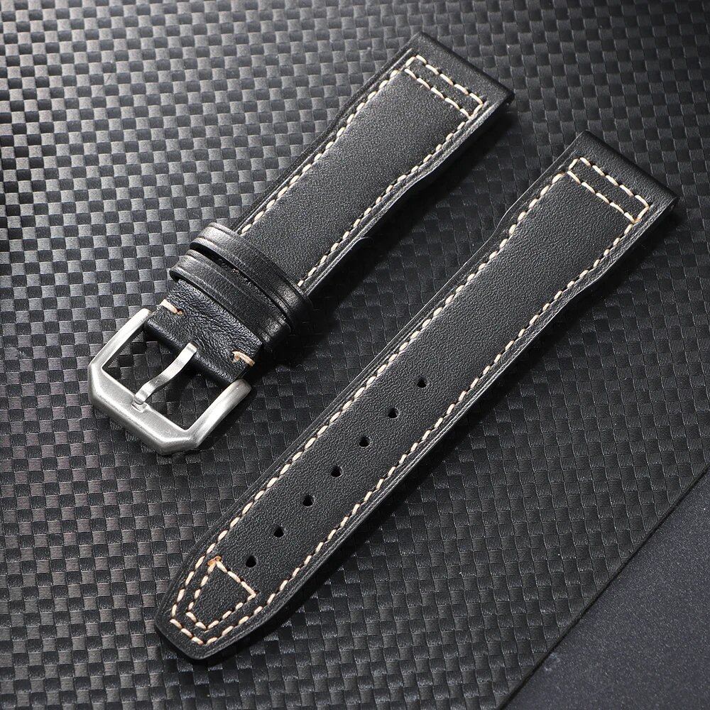 20mm/21mm Genuine Leather Watch Strap for IWC Pilot's Portugieser and Portofino, Cowhide Leather Band for Men and Women, Watch Accessories, Band Color: Brown, Parallel Import