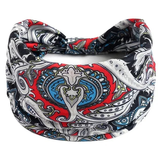 New Boho Floral Print Wide Headband with Vintage Knot Elastic Turban Headwrap for Women and Girls, Cotton Soft Bandana Hair Accessory, Parallel Import