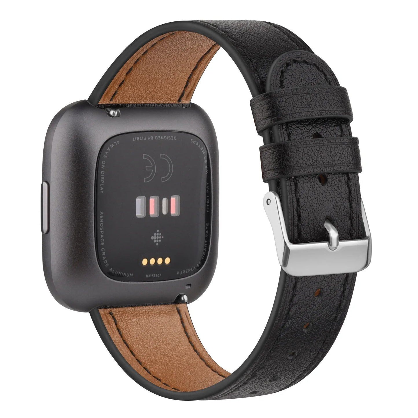 100% Genuine Leather Replacement Wristband Strap for Fitbit Versa 2/3/4/Lite/Sense/Sense 2. Band Color: Parallel Import.