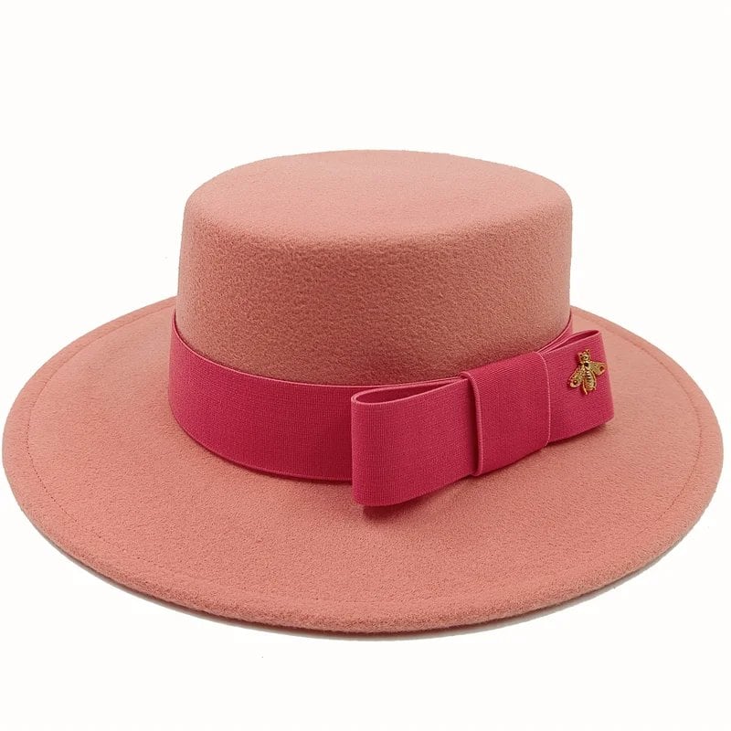 Winter Bowtie Fedora Hat with Textured Surface, Flat Top, and Elastic Band. Red. Men's and Women's Jazz Hat. Sizes: 56-58cm. Ships from: Parallel Import.