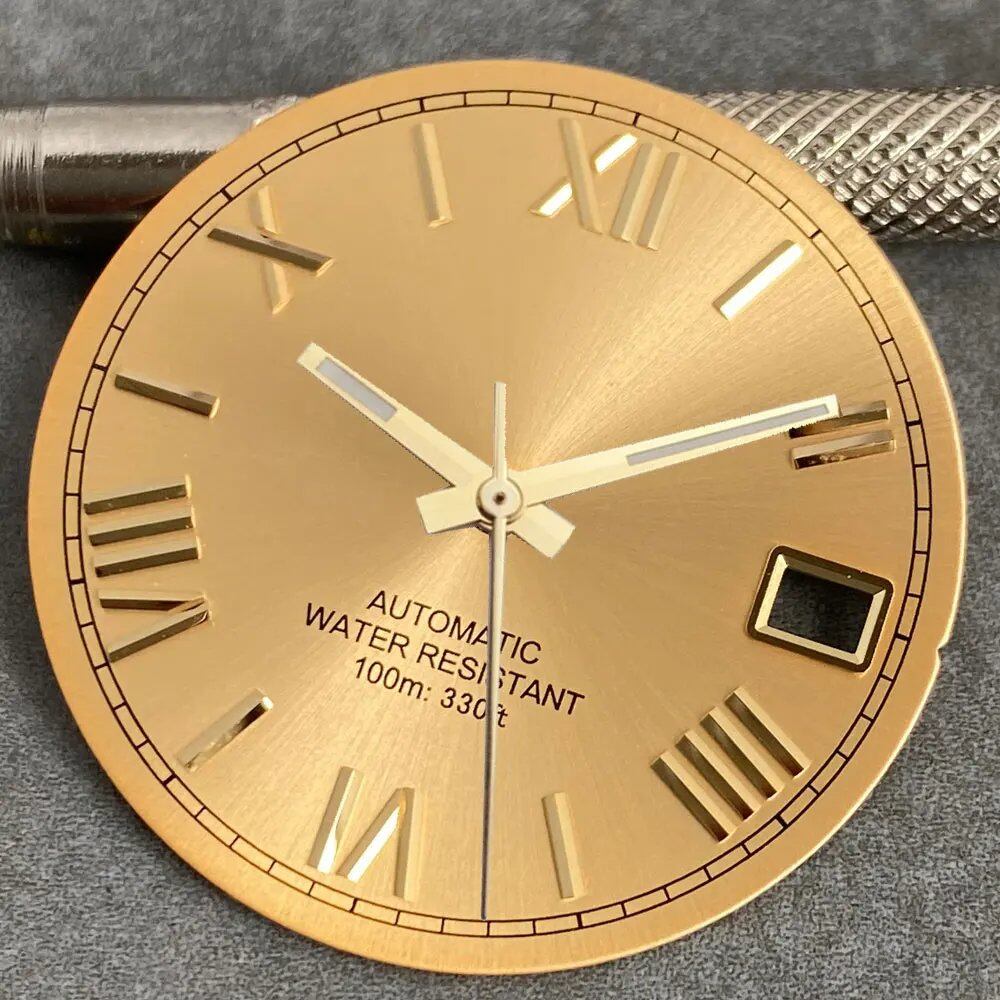 MATELION 29mm Steel Roman Numeral Sunburst Dial with Black, Blue, Gold, or Silver Dial, Compatible with NH35 and NH36 Automatic Diver Men's Watches, Parallel Import
