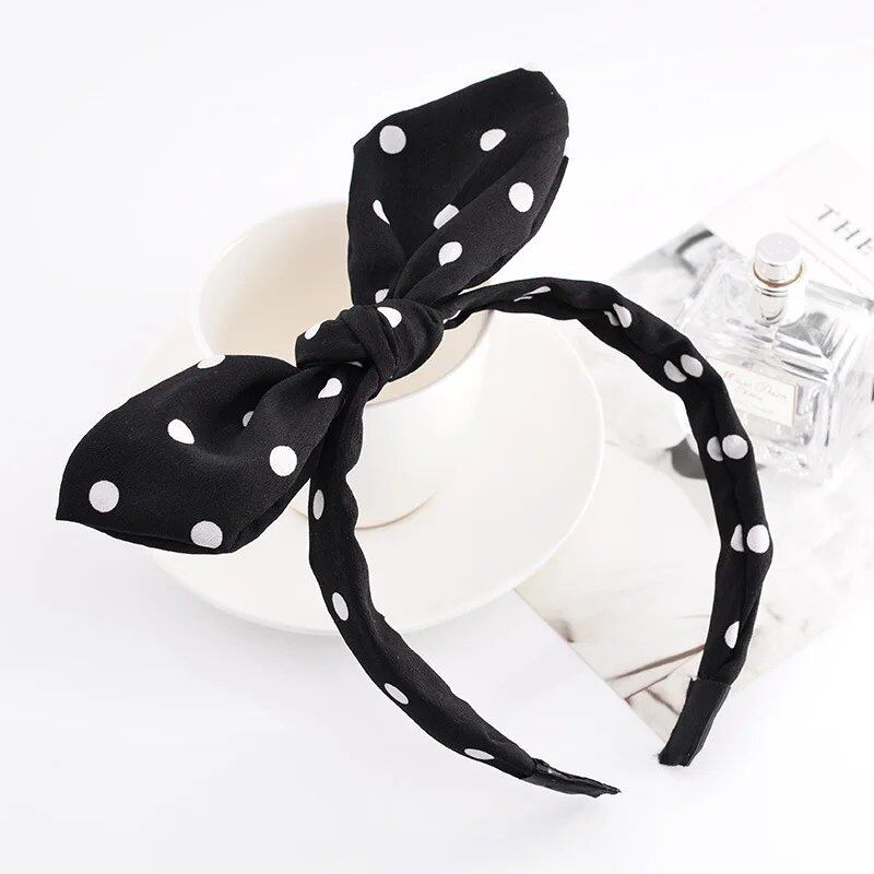 Bunny Ear Striped Print Hair Hoop Band, Wide Hairband with Ribbon for Girls, Hair Accessory, Headpiece, Parallel Import