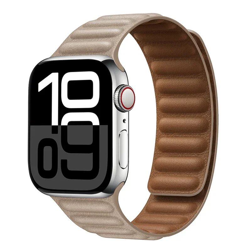 Apple Watch Leather Strap, Magnetic Loop Link Bracelet for iWatch Series 10/9/8/7/6 (45mm, 46mm, 42mm, 44mm, 40mm, 49mm) - Official Website, Band Color: mm, Parallel Import