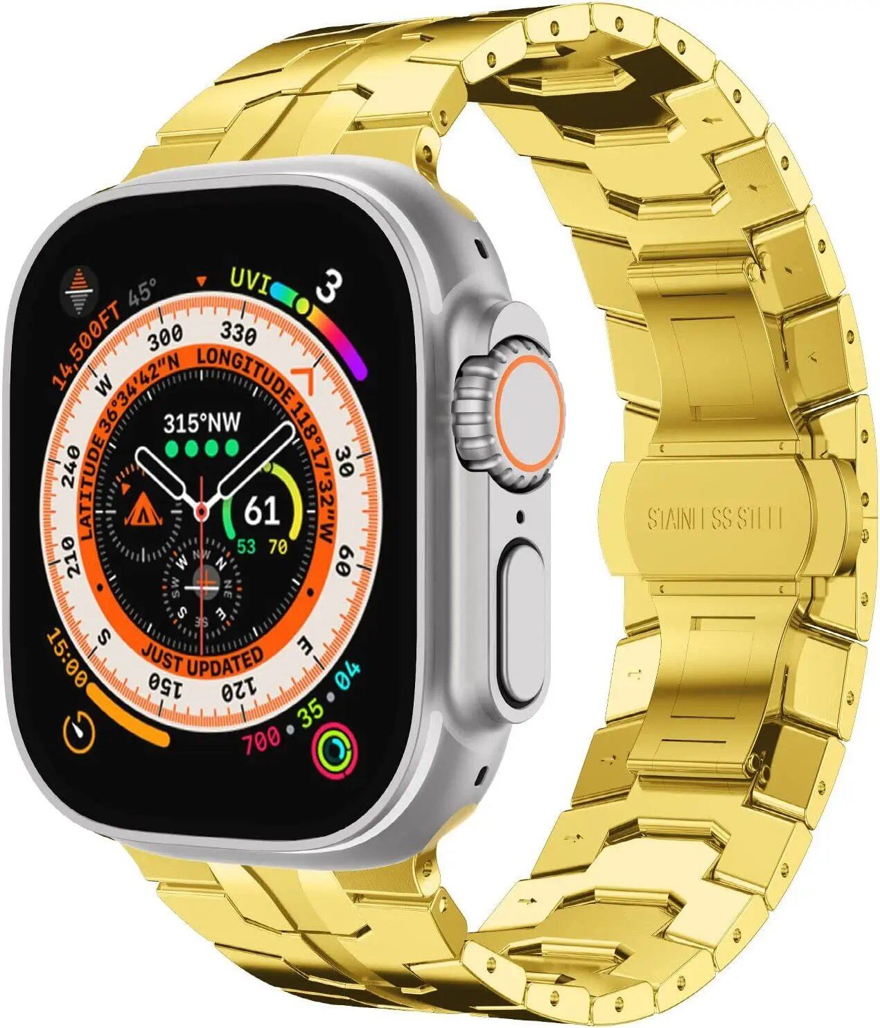 Apple Watch Ultra 2 Titanium Strap - Premium Stainless Steel Band for 49mm, 45mm, 44mm, 42mm, 46mm, 40mm, and 41mm iWatch (10/9/8/7/SE) Size: Parallel Import