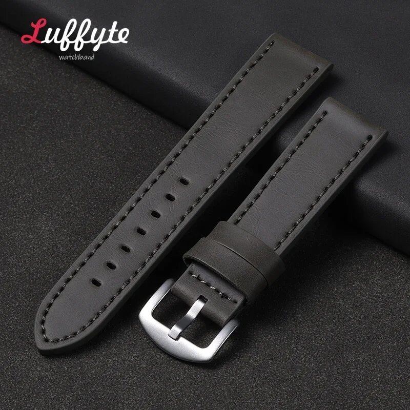 Vintage Leather Watch Strap, Universal Bracelet, 18mm, 20mm, 22mm, 24mm, Black, Brown, Gray, for Business, Belt, Accessory, Band Color: mm, Parallel Import