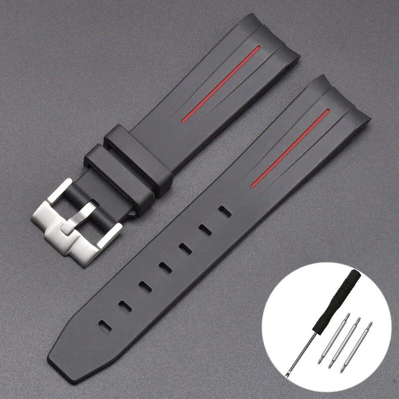New 20mm Bent End Rubber Watch Strap for Omega Moonwatch, Joint Constellation, Men's Waterproof Sports Watch Band, Band Color: 20mm; Band Width: 20mm, Parallel Import