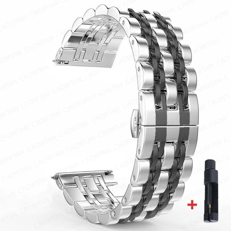 22mm and 20mm Stainless Steel Bands for Samsung Galaxy Watch 3, 4, 5 (45mm), Gear S3 (46mm and 42mm), and Active 2 (40mm and 44mm) - Compatible with Amazfit BIP 2 and GTR. Band Color: mm; Ships from: Parallel Import