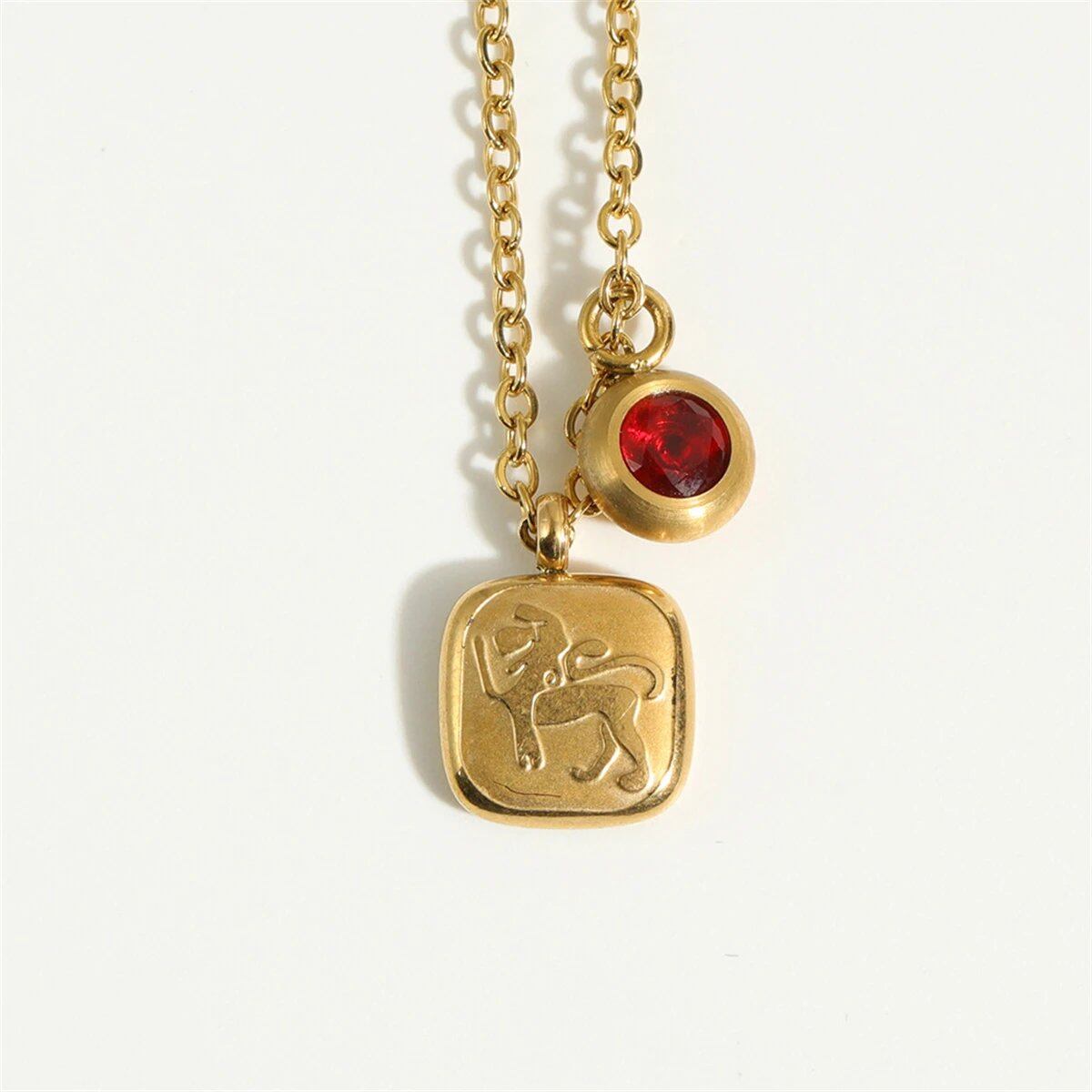 Titanium steel classic necklace with December birthstone pendant and 12 zodiac signs high collar neck chain, 18K gold infurness, 40cm length; Metal Color: ; Ships from: Parallel import