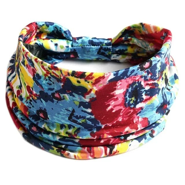 New Boho Floral Print Wide Headband with Vintage Knot Elastic Turban Headwrap for Women and Girls, Cotton Soft Bandana Hair Accessory, Parallel Import