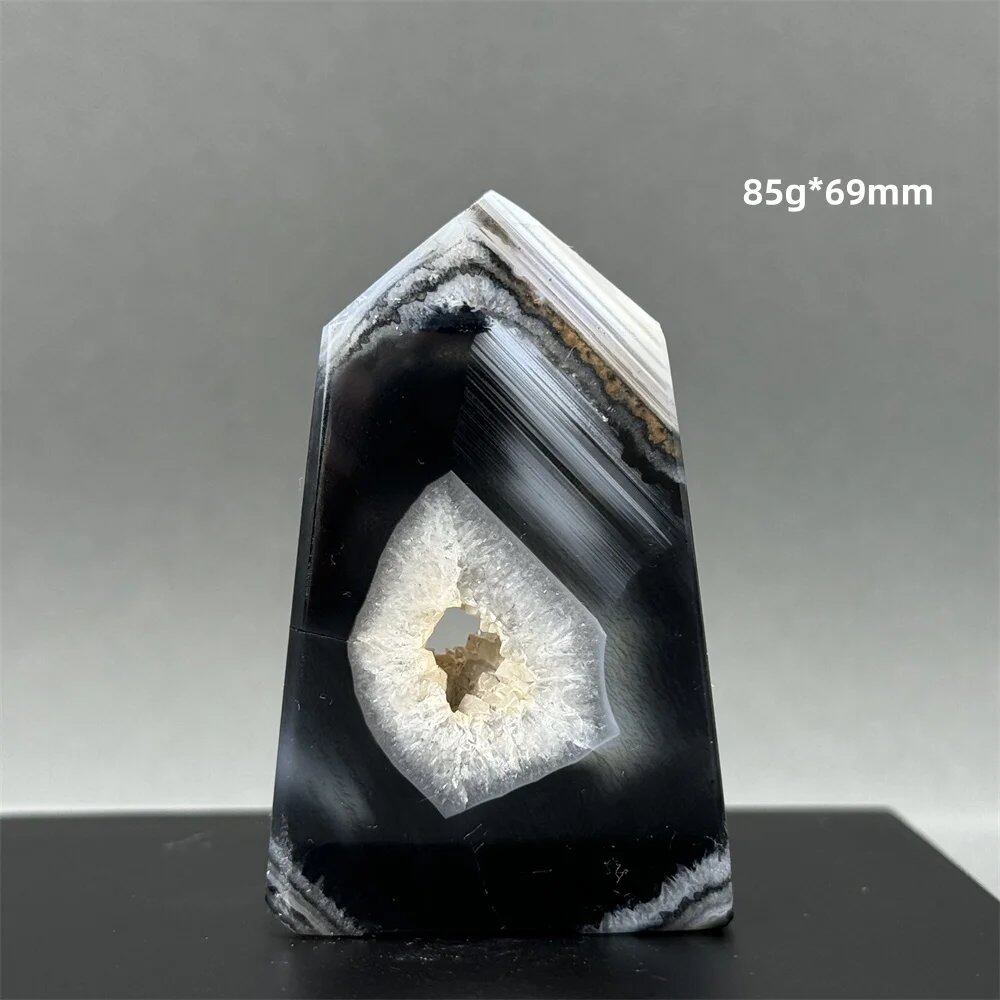 Natural Black Agate Gid Obelisk Wand for Healing, Aura, Meditation, Spiritual Energy, Feng Shui, Altar, Home Decor, Ornaments, Color: Parallel Import