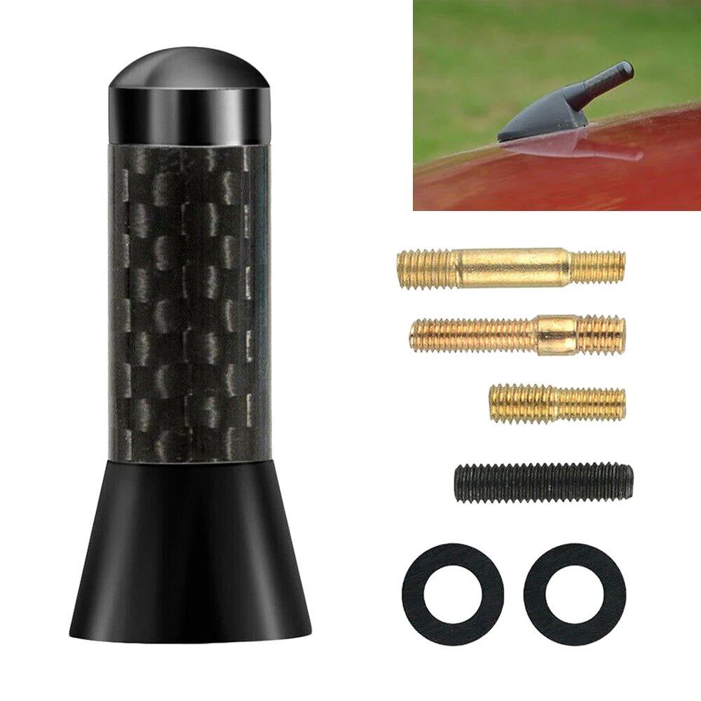 1.4-inch Universal Black Carbon Fiber Short Car Roof Radio Antenna/Mini FM Antenna for VW BMW Mini Cooper S JCW R55 R56 R57 R60 (Color: Black, Parallel Import)