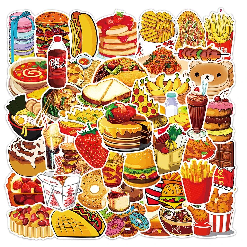 10/30/50 Sheets of Delicious Food & Drink Stickers, Cute Cartoon Graffiti Decals for DIY Use on Smartphones, Motorcycles, Stationery, Refrigerators, Cars, and Walls. Color: Parallel Import