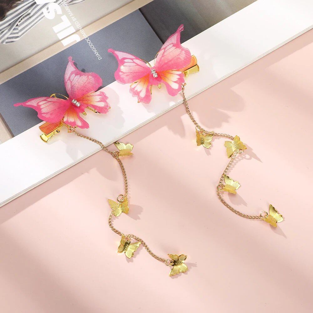 Korean-style Butterfly Hairpin, Elegant Metal Tassel Long Hair Clip for Women, Hanfu Style, Antique-Style Party Hair Accessory, Color: Imported