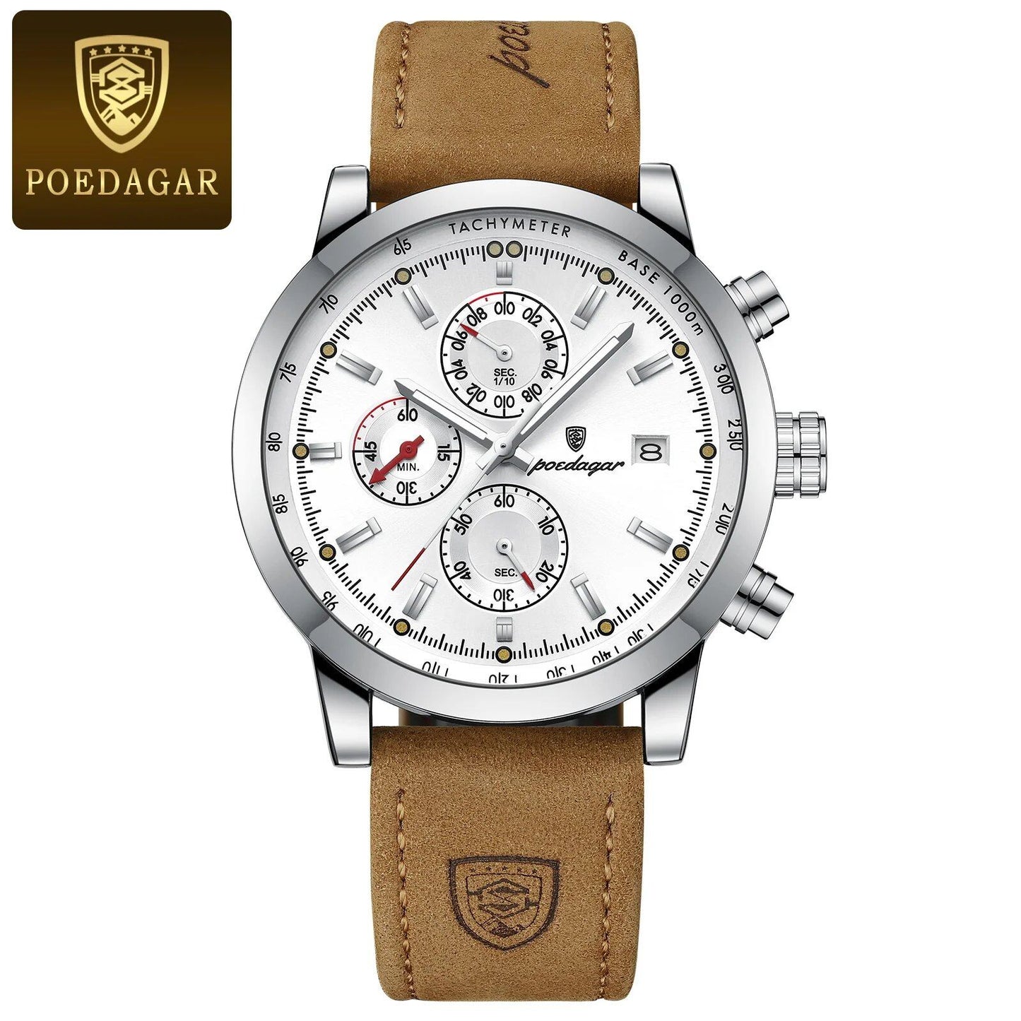 POEDAGAR Luxury Trendy Men's Watch, Waterproof, Date Display, Luminous Chronograph, Sport, Stylish Leather Quartz Wristwatch, Color: 932, Parallel Import