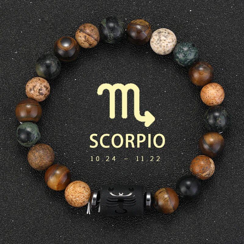 12 Zodiac Signs Bracelet with Natural Stones, Capricorn, Virgo, Leo, and Libra, for Men and Women, Couples, Friends, and Couples; Jewelry Gift; Length: 18-19cm, Parallel Import