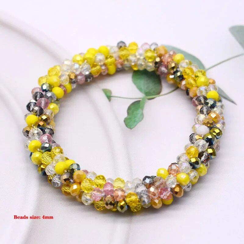 New Hair Accessory: Glass Bead Bracelet & Hair Tie, Elastic Hair Rope, Simple Scrunch, Ponytail Headdress, Women's Bracelet, 18cm Long; Metal Color, Parallel Import