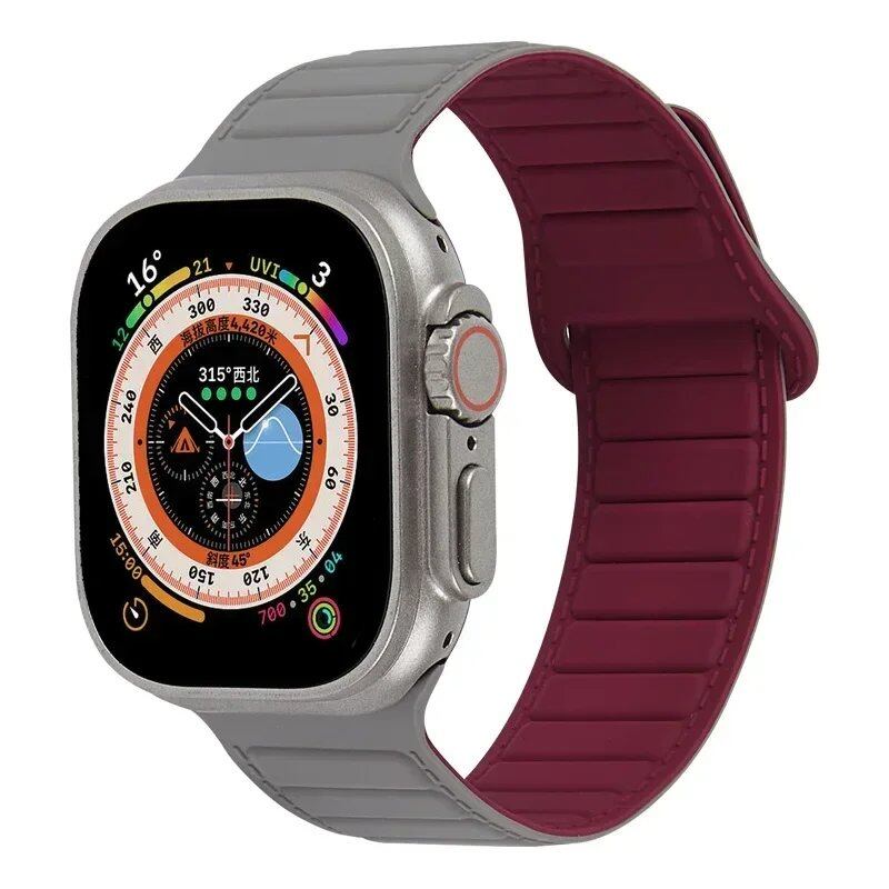 Silicone band for Apple Watch (Compatible models: Ultra 2/Series 10/9/8/7/6/SE/5/4/3, Sizes: 49mm/45mm/44mm/46mm/42mm/41mm/40mm) Magnetic Strap Band Color: mm Parallel Import