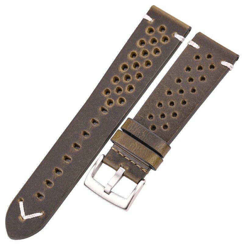 Handmade, Breathable Cowhide Leather Watch Band, 18, 20, 22, 24mm, Men's and Women's, 4 Colors, Oil Waxed, Genuine Leather Strap, Watch Accessories, Band Color: mm, Parallel Import