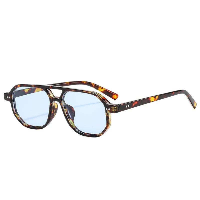 SO&EI Vintage Double Bridge Polygon Square Men's Sunglasses with Clear Ocean Lenses and Rivets, UV400 Protection. Frame Color: As Shown; Lens Color: Parallel Import.