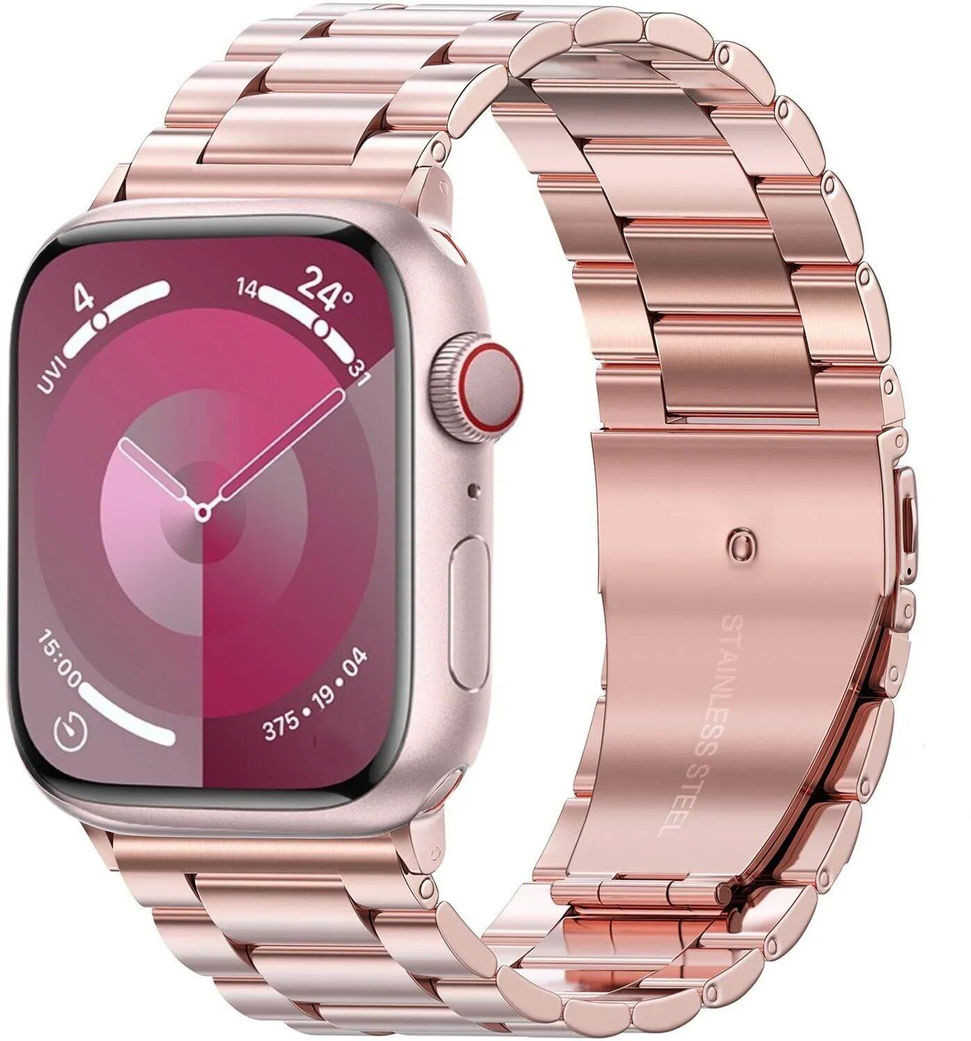 Stainless steel metal band compatible with Apple Watch 10, 9, 8, 7, 46mm, 45mm, 41mm, Ultra2, 49mm, men's and women's replacement strap, iWatch 6 strap, band color: parallel import