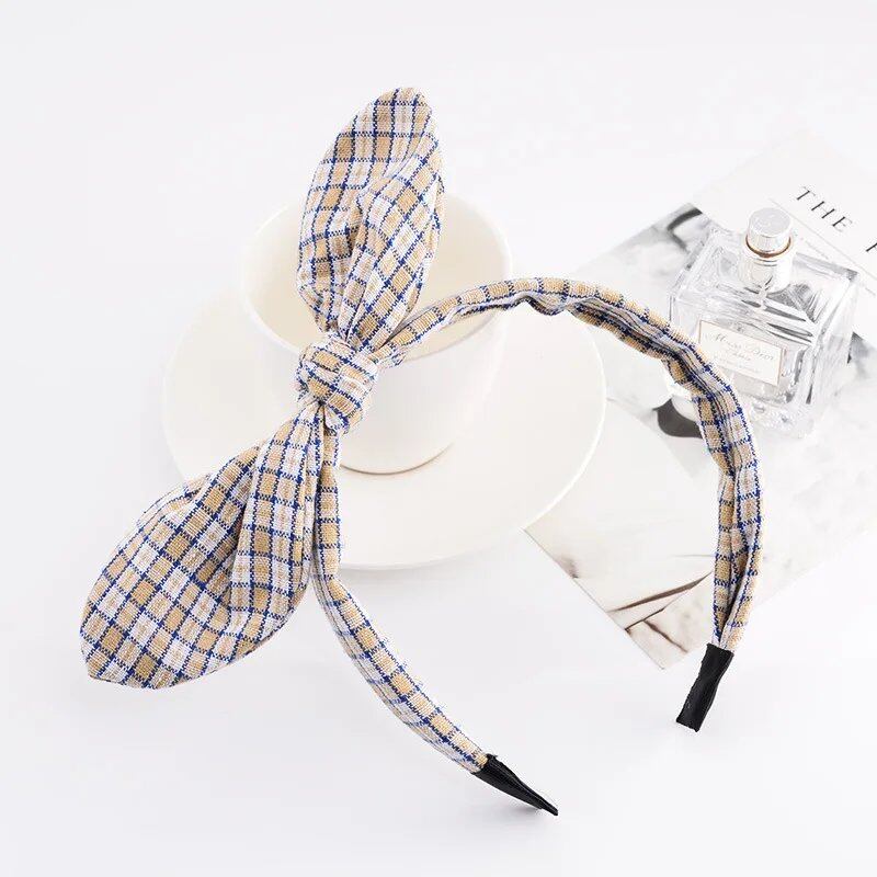 Bunny Ear Striped Print Hair Hoop Band, Wide Hairband with Ribbon for Girls, Hair Accessory, Headpiece, Parallel Import