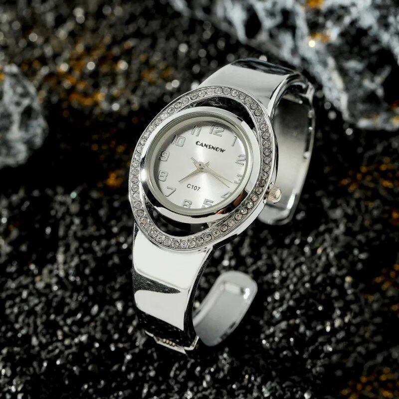 CANSNOW Luxury Fashion Women's Round Dial Rhinestone Quartz Bracelet Watch, Elegant Women's Watch, Saati Reloges, Parallel Import