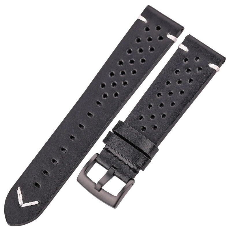 Handmade, Breathable Cowhide Leather Watch Band, 18, 20, 22, 24mm, Men's and Women's, 4 Colors, Oil Waxed, Genuine Leather Strap, Watch Accessories, Band Color: mm, Parallel Import