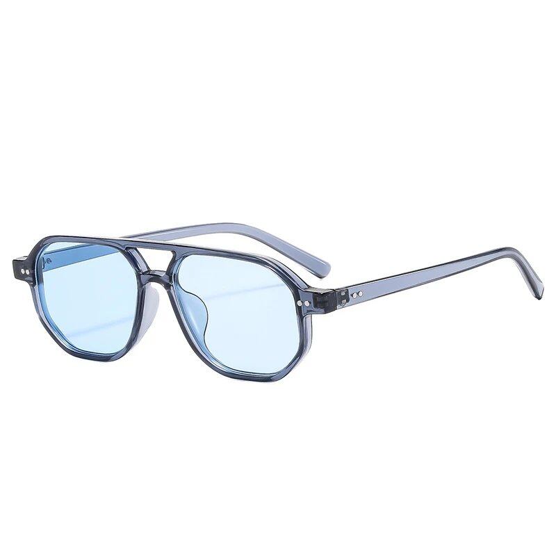 SO&EI Vintage Double Bridge Polygon Square Men's Sunglasses with Clear Ocean Lenses and Rivets, UV400 Protection. Frame Color: As Shown; Lens Color: Parallel Import.