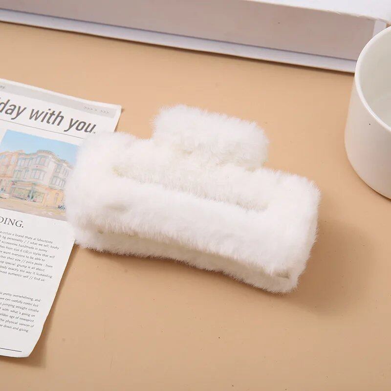 10.5cm Plush Square Hair Claw Clip, Korean Style Simple Multi-Grab Clip, Stylish Shark Clip, Hair Accessory for Women, Parallel Import