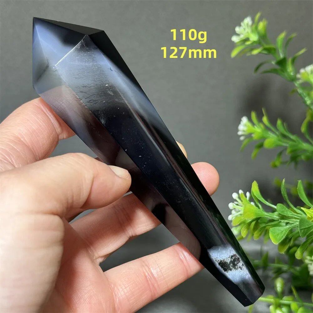 天然ブラックオニキスチップ セプター 超パワー レイキエネルギー チャクラ スピリチュアルヒーリング ウィザード ウィッチクラフト 瞑想 ホームデコレーション ギフト カラー: 並行輸入品