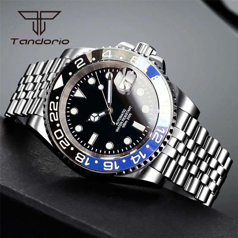 Tandorio NH35A Date Stainless Steel 40mm Diver Automatic Men's Watch with Sapphire Crystal, Rotating Bezel, Luminous Mechanical Watch, Color: Parallel Import