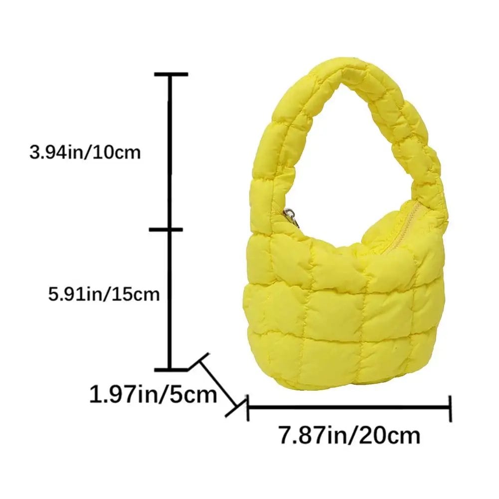 韓国風ひだ飾りソリッド脇バッグ チェキントキルト 女性用小型ハンドバッグ バブル刺繍レディースショルダーバッグ 冬用コットントートバッグ ;発送元: 並行輸入品