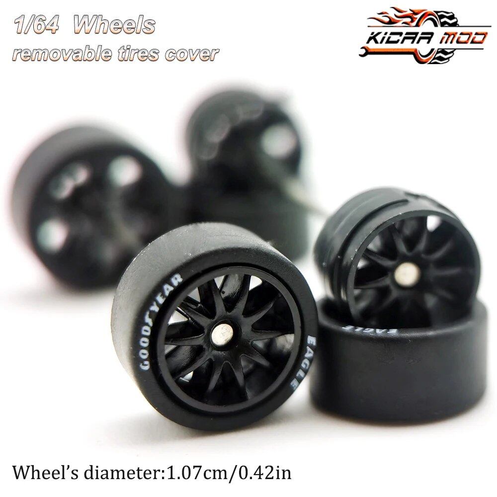 1/64 Scale Rubber Tire Wheels CE28 Refit Parts for Diecast Model Cars, Hot Wheels, Matchbox, Tomica, D:11mm, 1 Set, Parallel Import